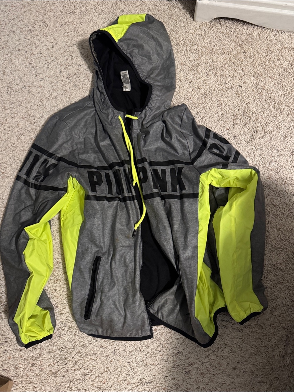 PINK Victoria's Secret Black Jacket with Neon Yellow Trim